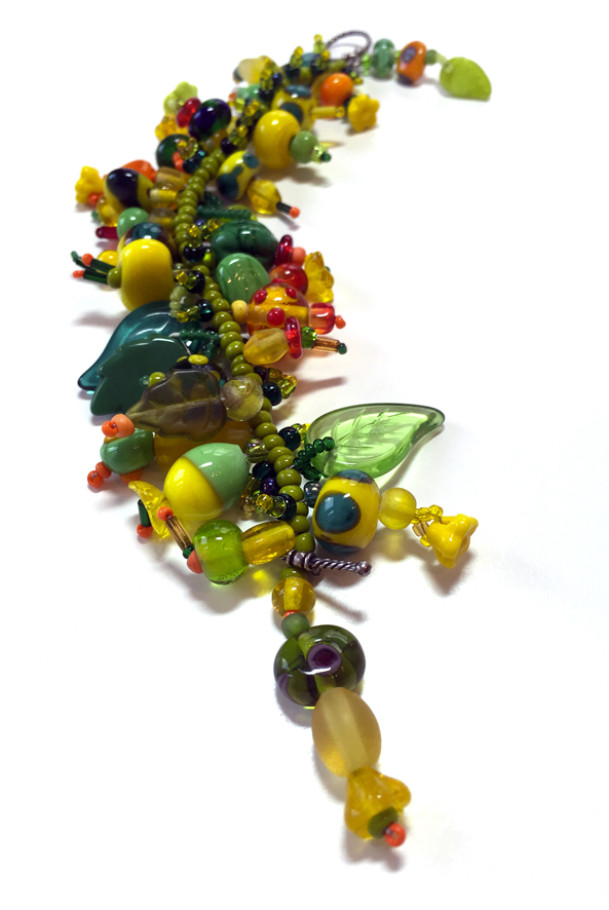 Glass Flower Charm Bracelet in Green & Yellow