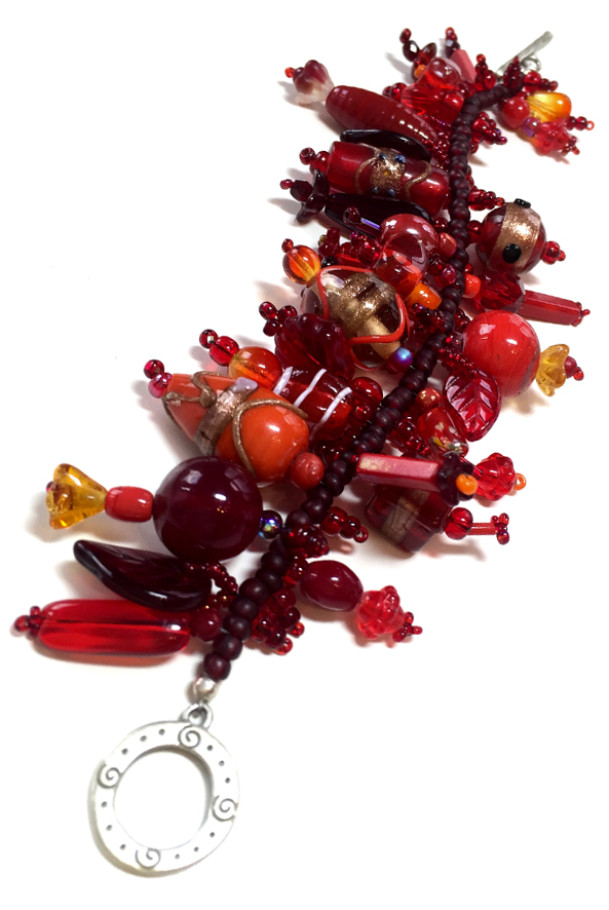 Red Glass Flower Charm Bracelet
